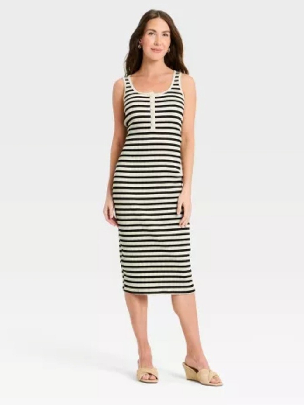a new day Black and White Striped Sleeveless Midi Dress